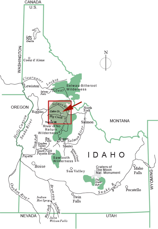 Map - Location of Cabin Creek - River of No Return Wilderness