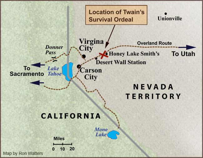 Map of Mark Twain's Survival Ordeal